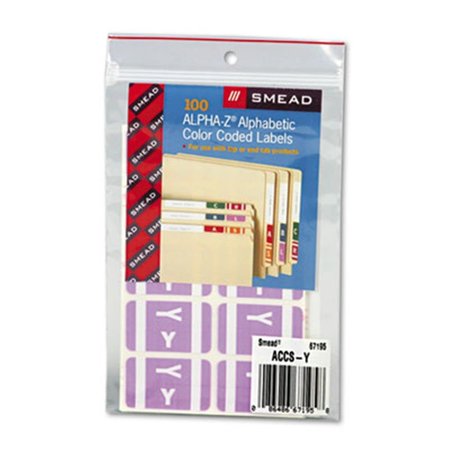 SMEAD Alpha-Z Color-Coded Second Letter Labels- Letter Y- Lavender- 100/Pack 67195